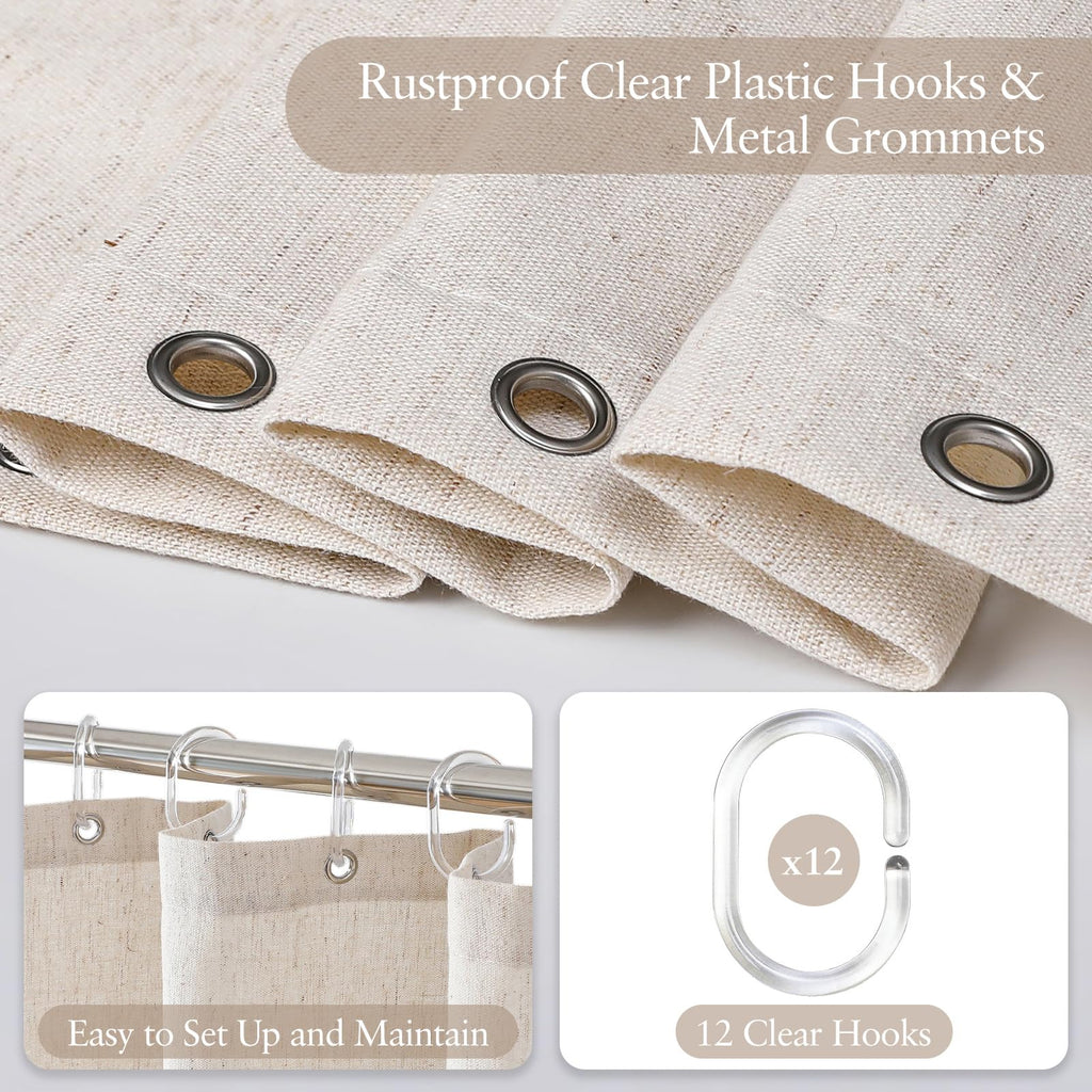 Boho Ruffle Shower Curtain, Linen Blend Fabric, Natural, 72 x 72