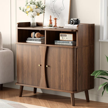 39" Buffet Sideboard Cabinet, Mid Century Modern Console Cabinet with Roller Shutter Sliding Doors & Adjustable