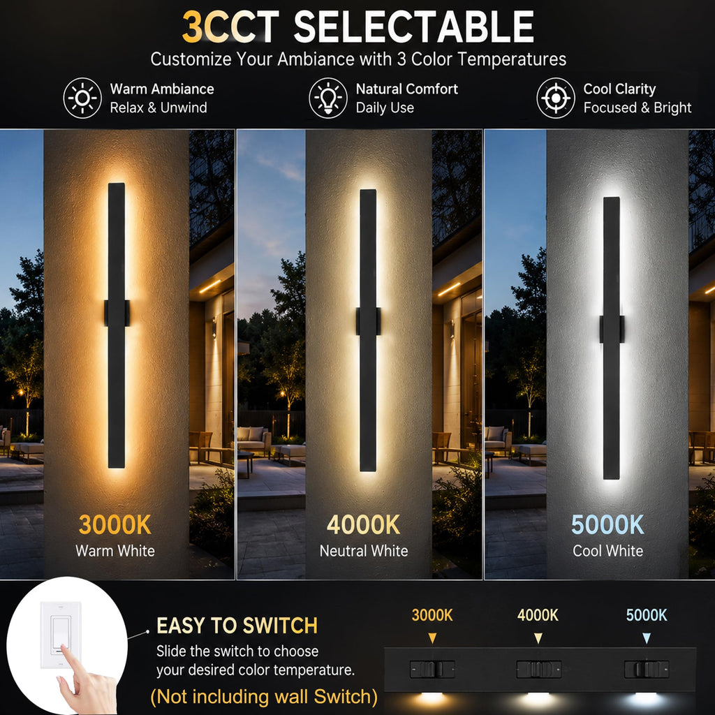 2Pack Modern Outdoor Wall Lights Dimmable, 39" Linear Led Exterior Wall Light, 3CCT, Aluminum& PC, IP65-Waterproof, Long