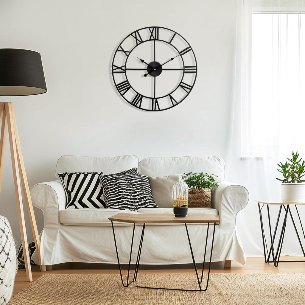 Large Wall Clock Decor - 60cm/ 24 Inches Silent Non-Ticking Metal Wall Clocks Battery Operated, Vintage Decorative