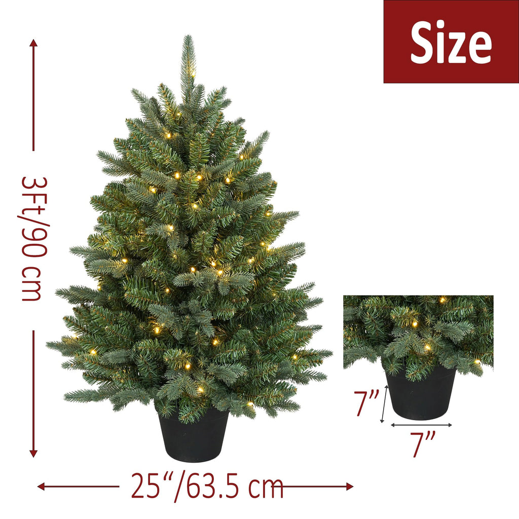 3Ft Pre-Lit Artificial Christmas Tree Tabletop with 70 Warm Lights Battery Operated, Greenery Potted Christmas Tree