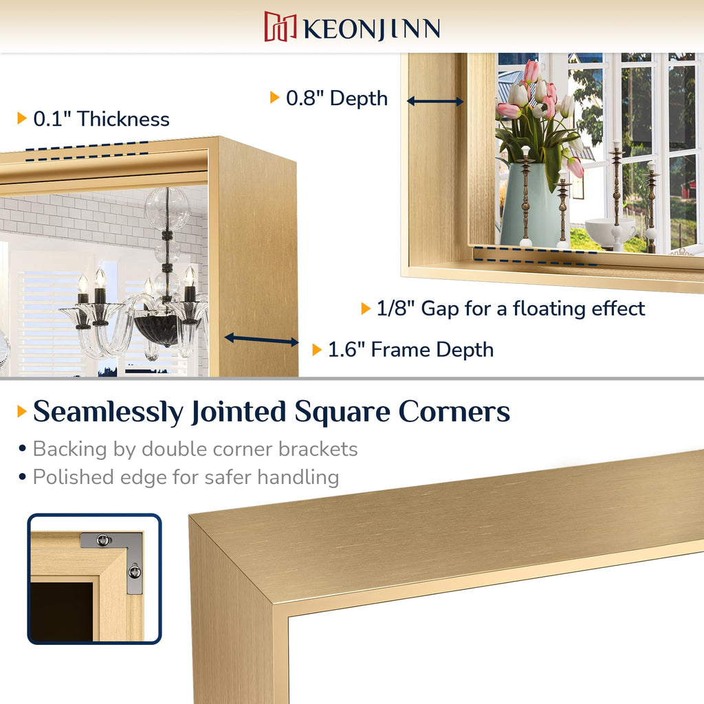 16 x 24 Inch Gold Bathroom Mirror for Vanity, Rectangular Wall Mirror Aluminum Alloy, Metal Frame Rectangle Modern