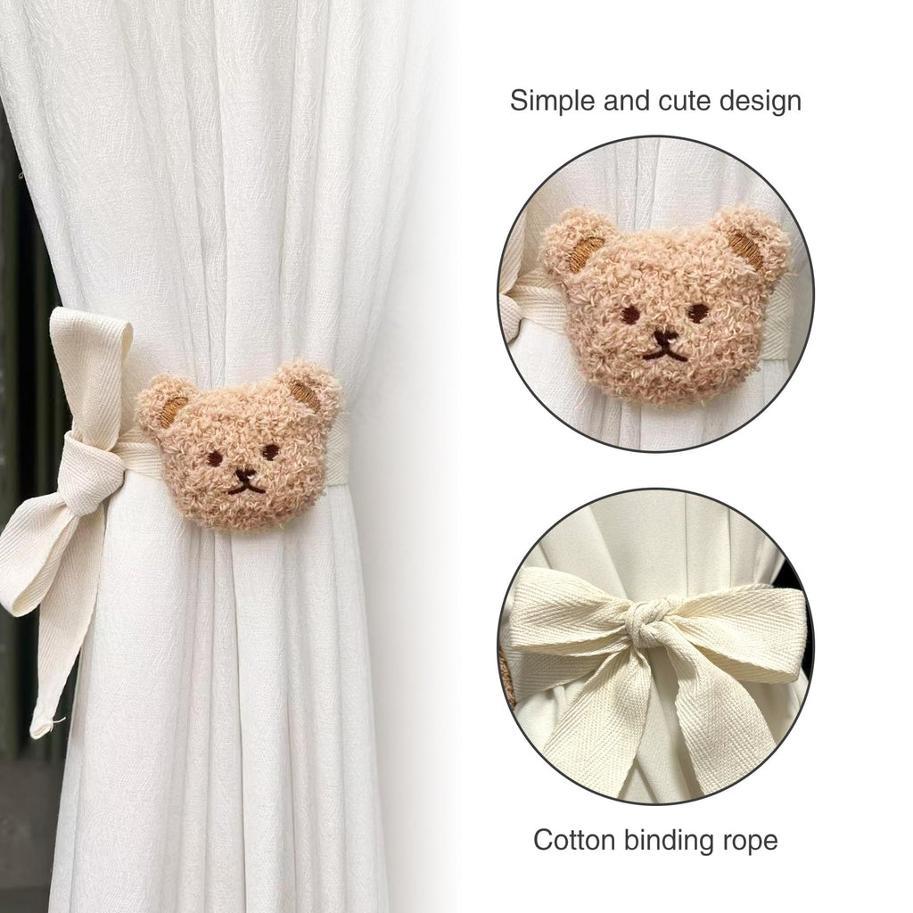 Cartoon Bears Curtain Tiebacks, Cute Cartoon Animal Curtain Holdbacks for Safari Nursery & Jungle Theme Rooms - 2 Pack