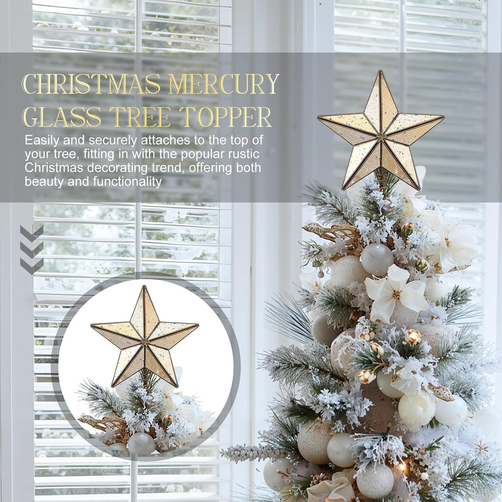 9.8 Inch Christmas Tree Topper Antique Mercury Glass Star Miniature Star Treetop Xmas Treetop Ornament for Tree Home