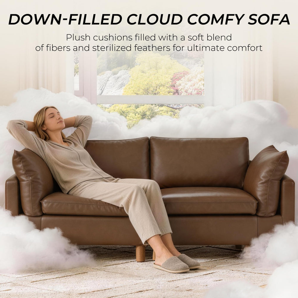 118" Leather Super Large Sectional Couches, Modular Sofa, Premium Genuine Leather Sofa, Down Filled, High Density