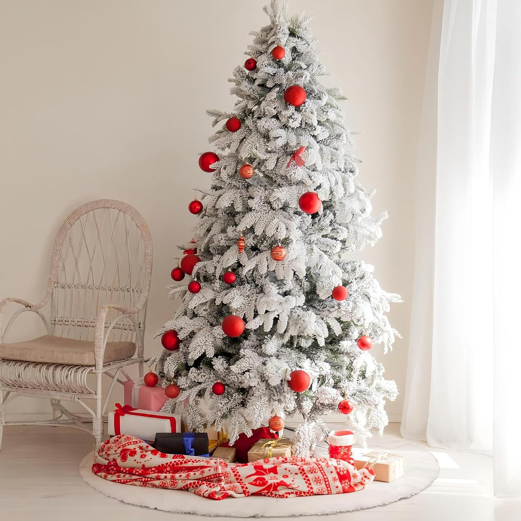 72 Inch White Christmas Tree Skirt,Faux Fur Large Tree Skirt for Christmas Tree Decorations Xmas Party Holiday