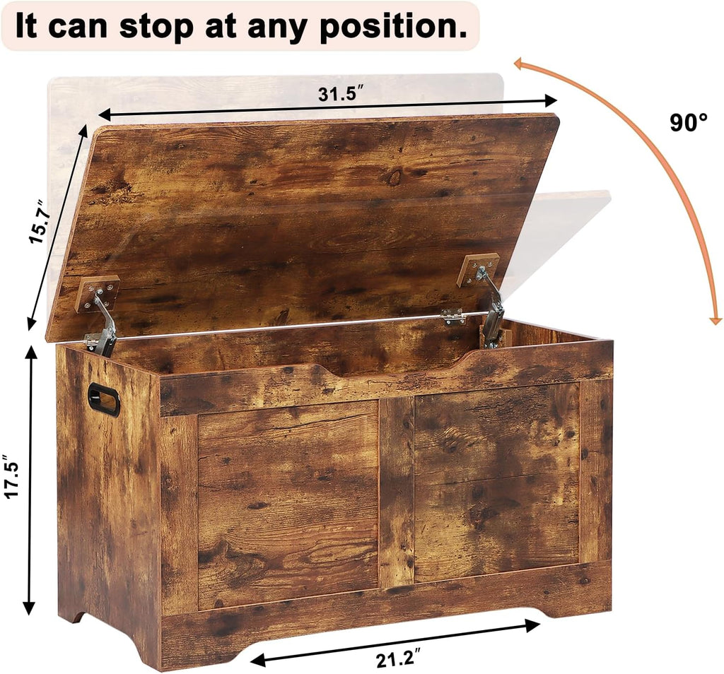 31.5" Storage Chest, Wooden Storage Bench, Lift Top Toy Chest | Large Toy Box with 2 Safety Hinges, Entryway Bench