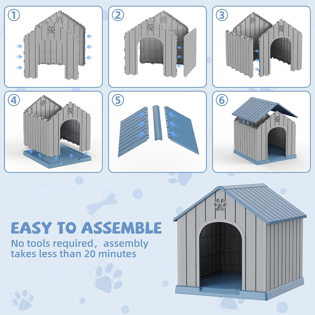 43 Inch Large Dog House Outdoor/Indoor, Plastic, Blue