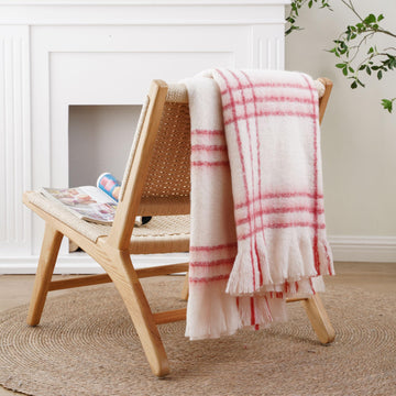 Red White Plaid Throw Blanket for Couch, Soft Tartan Plaid Throw, 50 x 60in