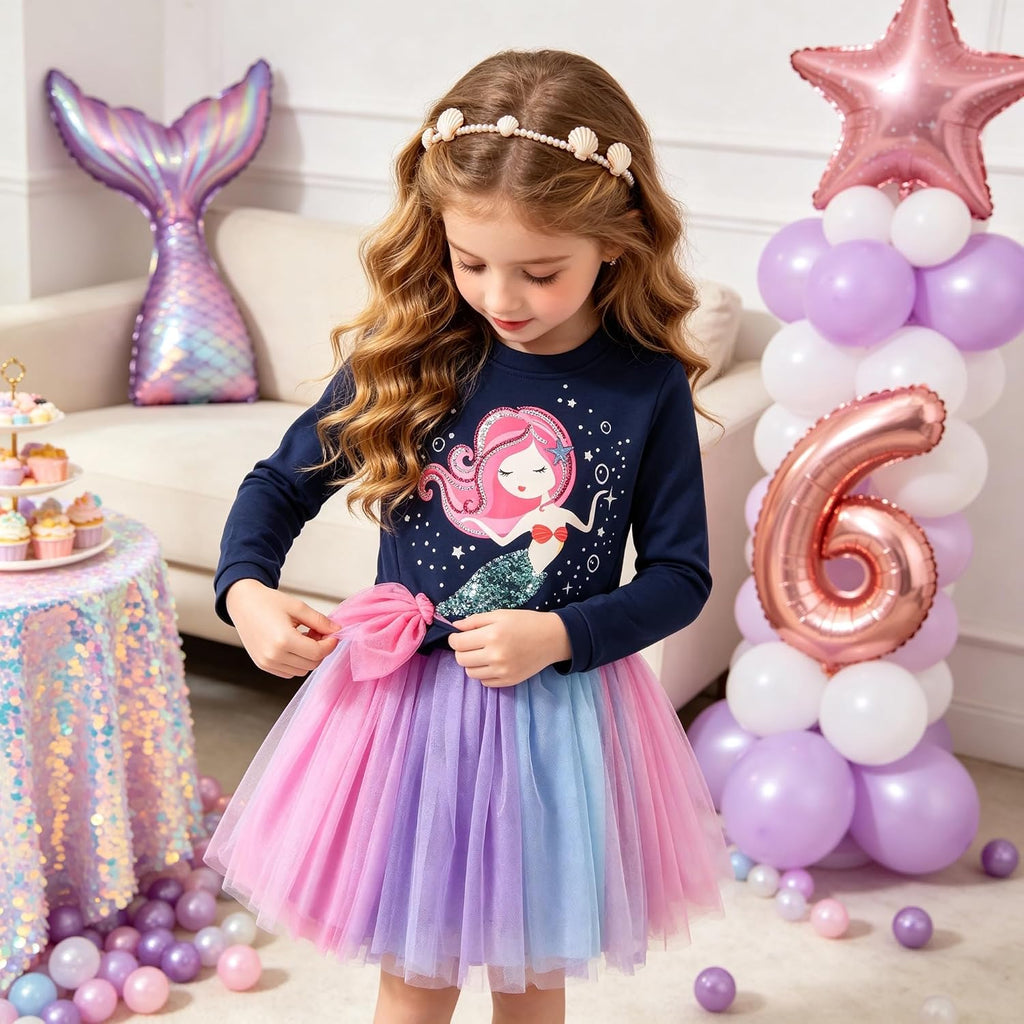 Girls Dresses for Winter Long Sleeve Toddler Girls Clothes Party Tulle Dresses for Little Girls