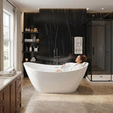 67" Acrylic Freestanding Bathtub, Deep Soaking Tub with Non-Slip Surface, Modern Free Standing Bath Tub, Chrome Drain