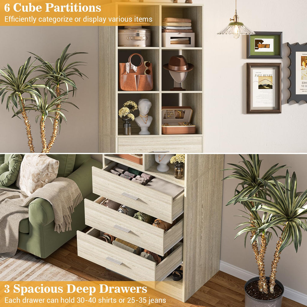 Closet System Organizer with 3 Drawers and Partition Storage, Freestanding Wardrobe Organizer Modular with Shoe