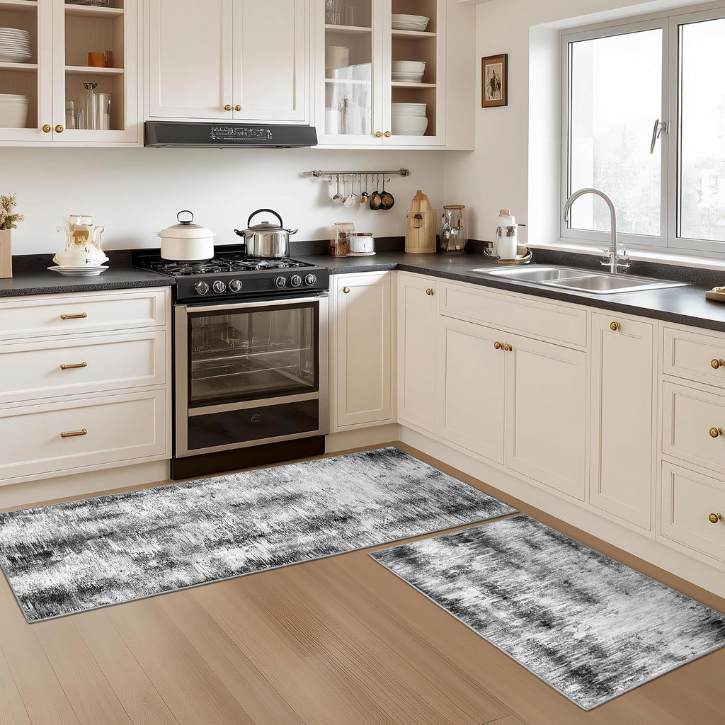 Upgrade Non Slip Kitchen Rugs Sets of 3 Washable Kitchen Mats for Floor Abstract Kitchen Runner Rug Ultra Soft Floor
