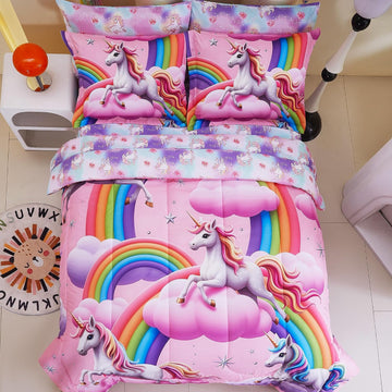 Kids Full Bedding Sets for Girls, Soft Full Comforter Set with Sheets, 7 Pieces Microfiber Bed in a Bag, White