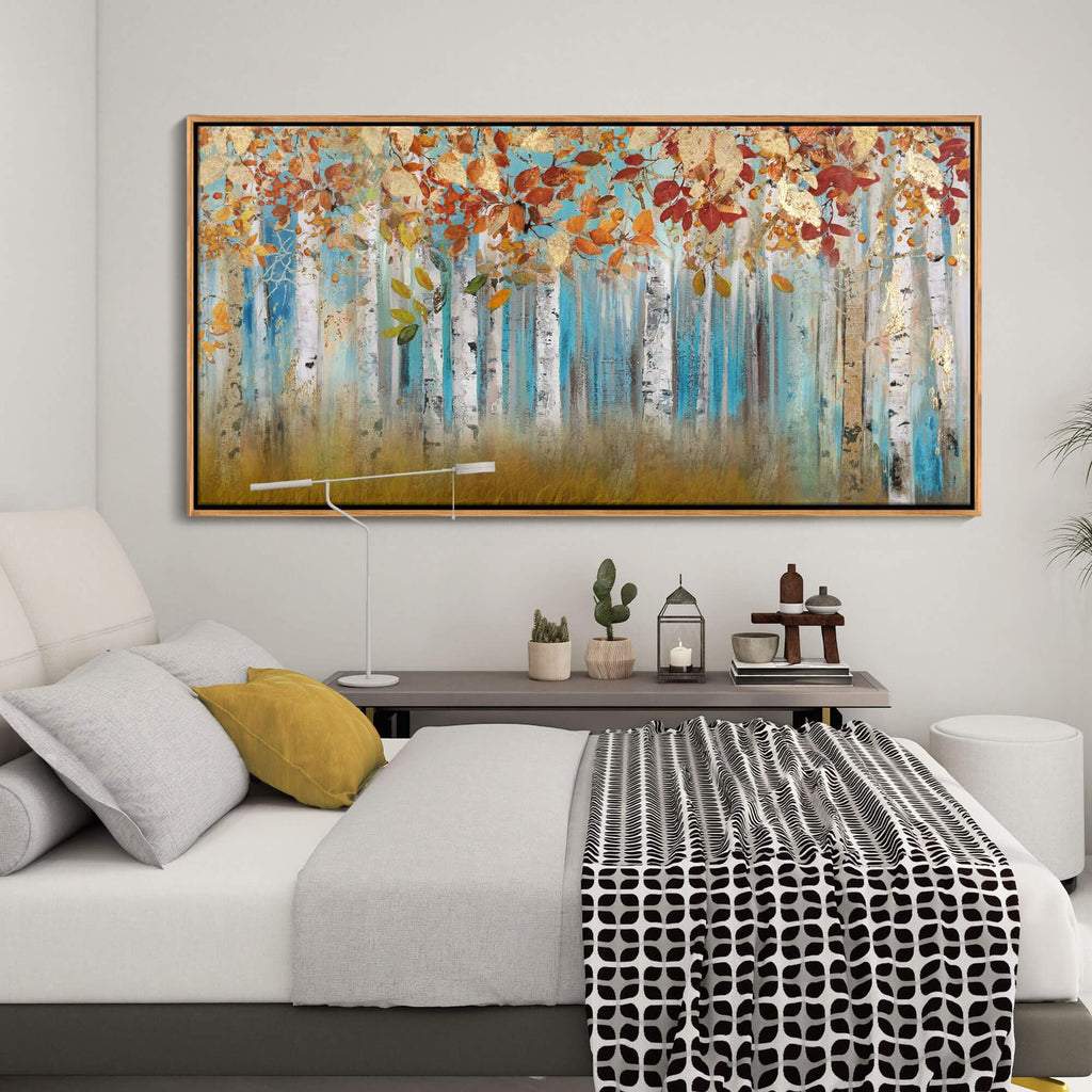 Birch Tree Canvas Wall Art Landscape Yellow Picture Wall Decor Large Bedroom Wall Decor Above Bed Artwork for Walls