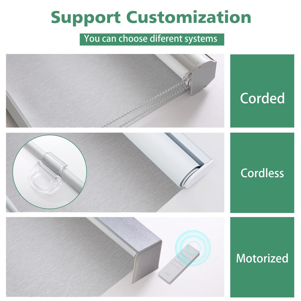 Custom Size 100% Blackout Roller Shades Cordless Window Blinds with Textured Pattern Thermal Insulation Roller Window