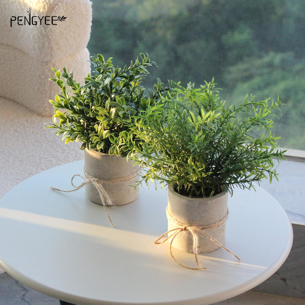4 Pack Small Fake Plants in Pulp Pot Decor