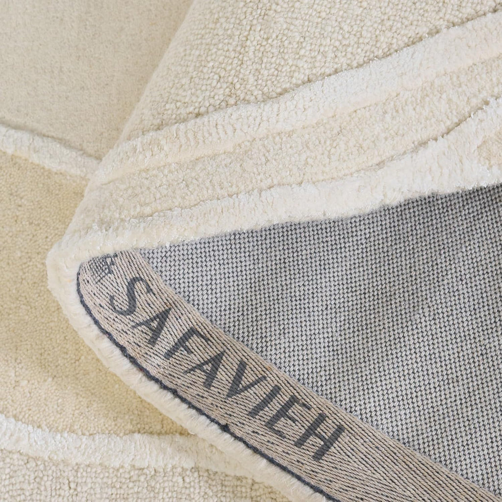 Oval Rug - Fifth Avenue Collection - Modern Design, Ivory & Beige, Handmade Wool Blend, Ideal, Dining Space