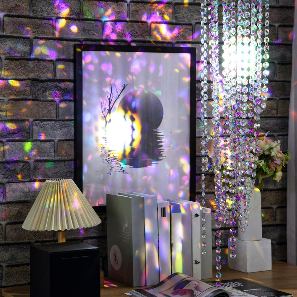 Crystal Garlands Acrylic Octagon Bead Strands 14mm Iridescent Clear Diamond Hanging Chandelier Chain Ornament String