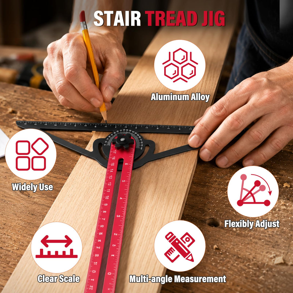 Stair Tread Template Tool, 8"-52" Jig Stair Gauge, Double-Ended Solid Nut Locking Stair Tread Jig, Aluminium Alloy