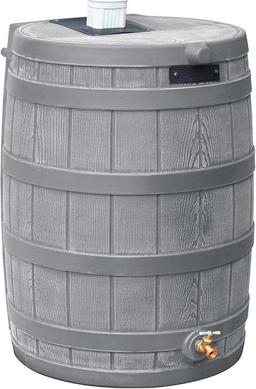 Rain Wizard Water Collection Barrel, 50 Gallon, Gray | Faux Wood Design - Plastic Outdoor Home Rain Barrel, Rainwater