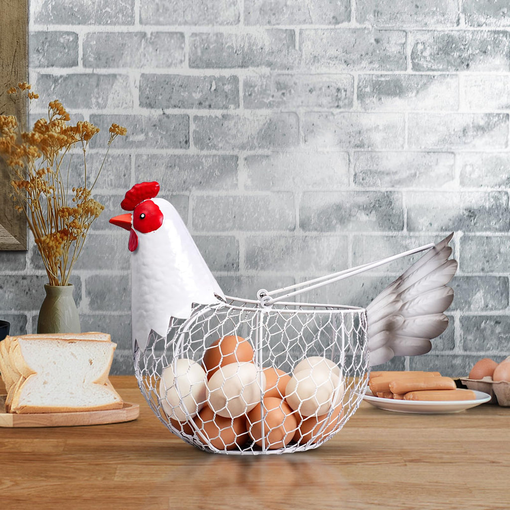Farmhouse Metal Chicken Wire Egg Basket, Eggs Holder Bowl Kitchen Countertop