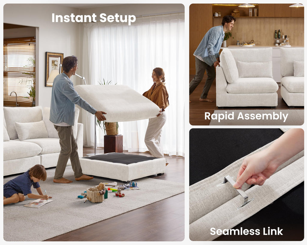 154" Oversize Chenille Modular Sectional Sofa Couches, White