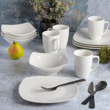 Amelia Court Porcelain Chip and Scratch Resistant Dinnerware set, Service for 4 (12pcs), White (Soft Square)