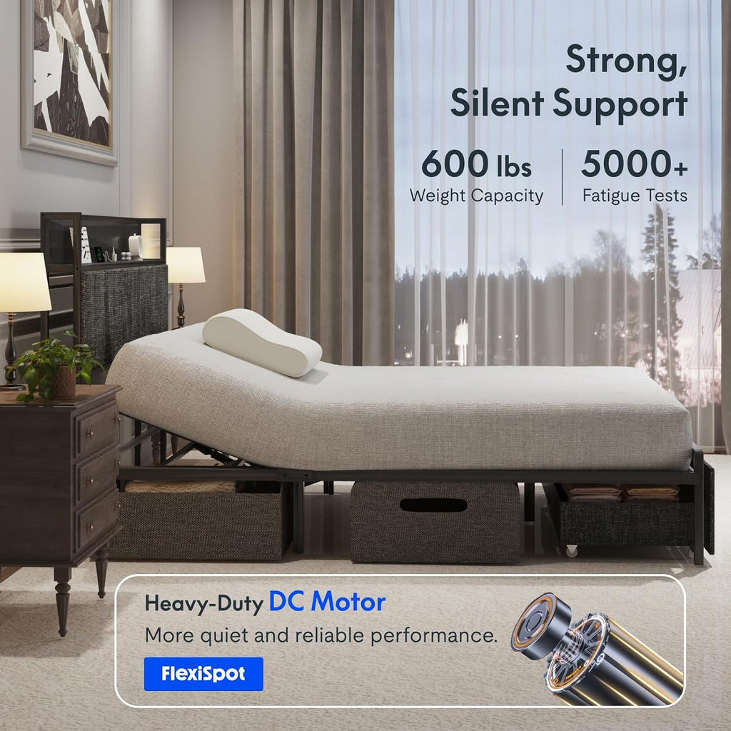 Queen Adjustable Bed with Storage Headboard and Charging