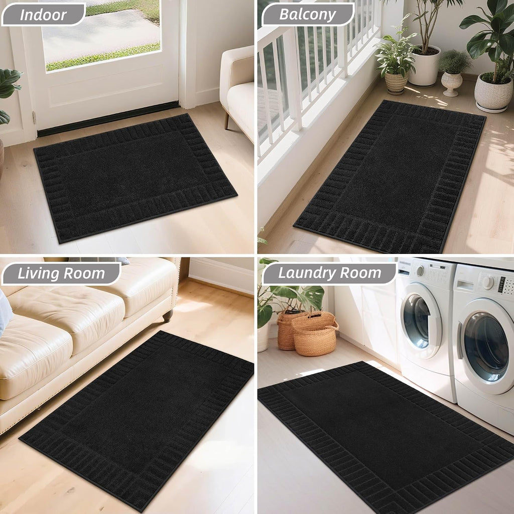 Door Mat 24" x 36" Non Slip Washable Dirt Trapper Floor Mat, Black | Non-Slip Washable Doormat Welcome Mat, Absorbent