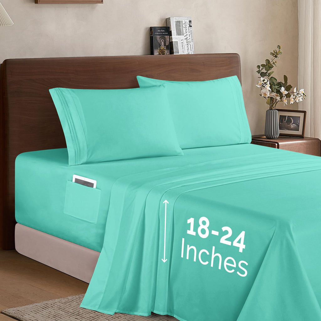 Luxury 1500 Premium Hotel Quality Microfiber 4-Piece Sheet Set - Soft, All Around Elastic 18-24 Inches Deep Fitted