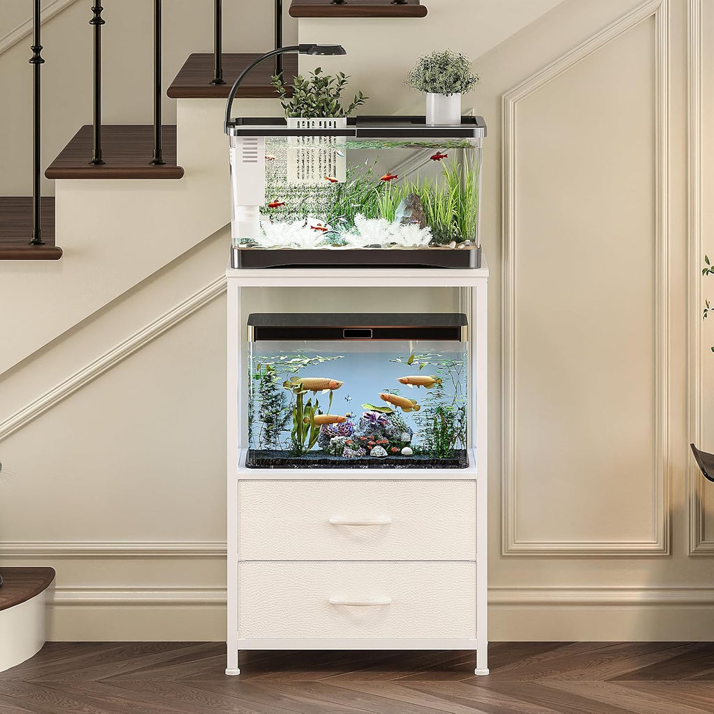 10 Gallon Aquarium Stand with 2 Drawers, White
