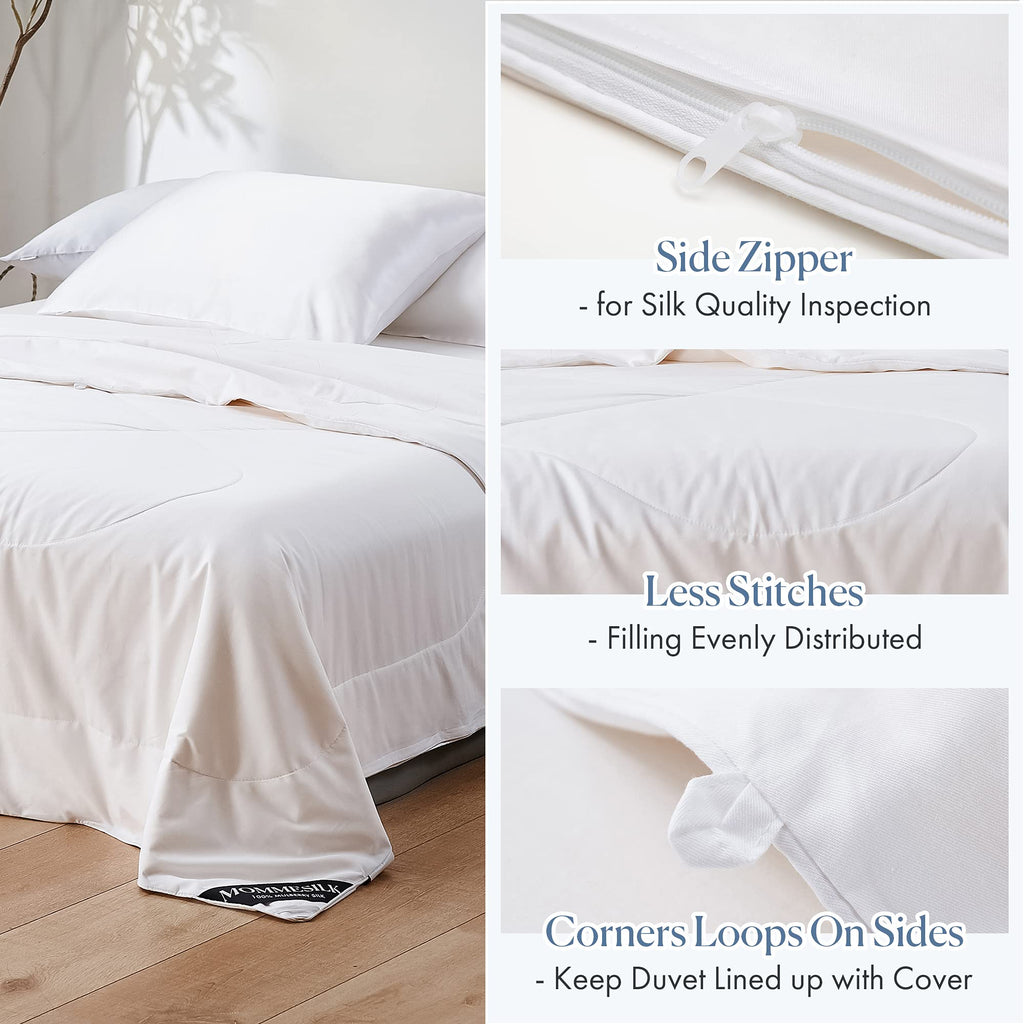 Silk Comforter with Cotton Shell Pure Natural Silk Filled Duvet for All Season Full Size 76"x87", Winter Warm