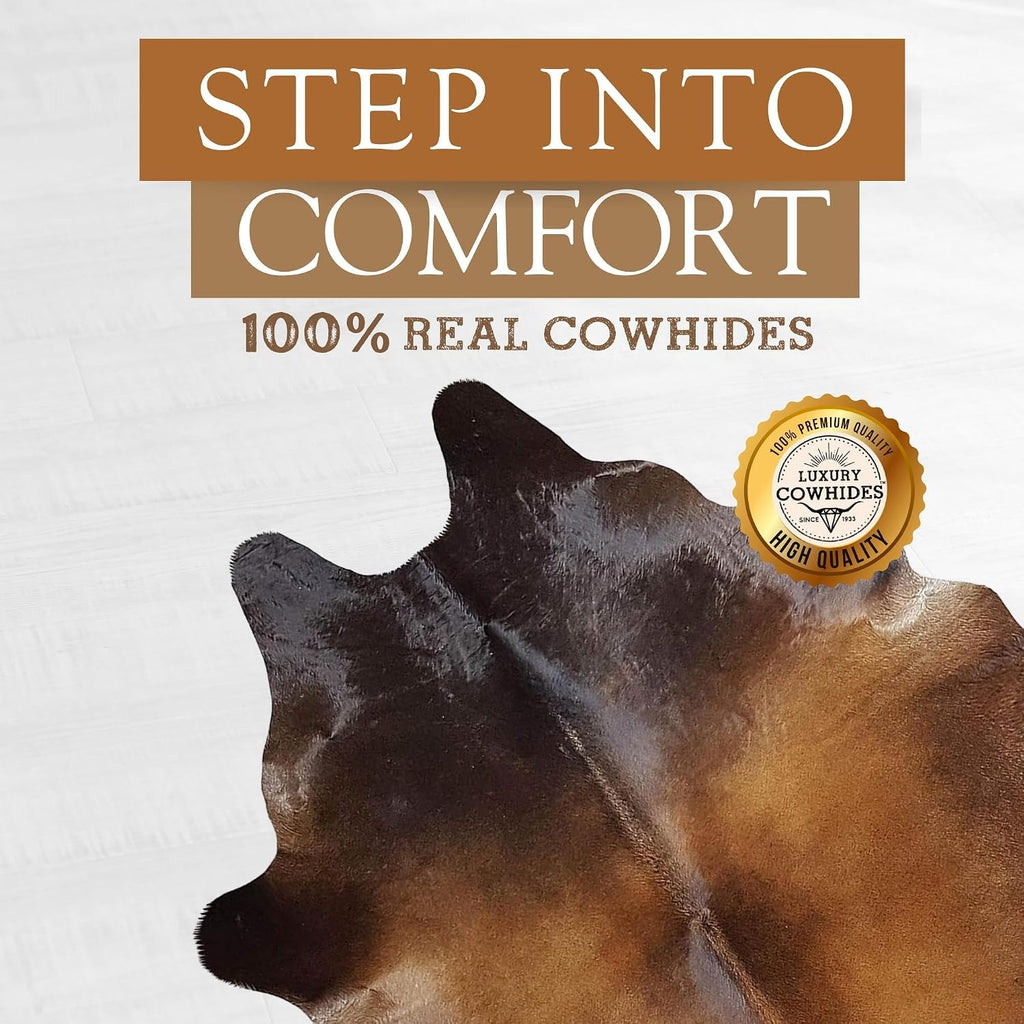 100% Genuine Mahogany Brown Cowhide Rug - Modern Style Animal Skin Rug & Floor Carpet & More - Large (6x6-7ft)