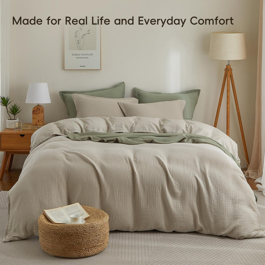 100% Cotton Muslin Duvet Cover 3-Layer, 90"x90", Taupe