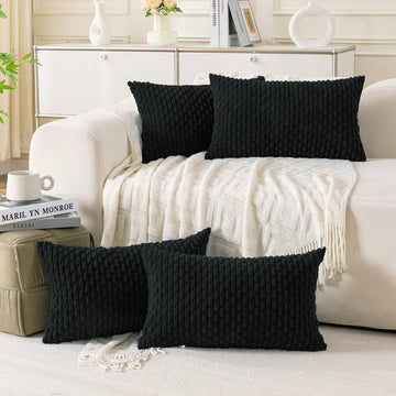 Set of 4 Black Decorative Throw Pillow Covers 12x20 Inch Corduroy Pillow Covers for Bed Couch Sofa Living Room Soft