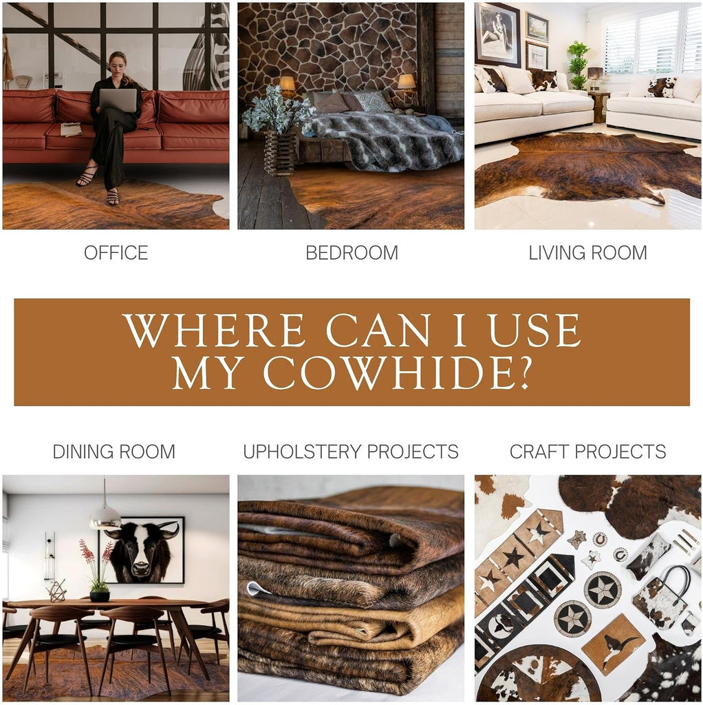 100% Genuine Brindle Reddish Cowhide Rug - Modern Style Animal Skin Rug & Floor Carpet & More - Large (6x6-7ft)