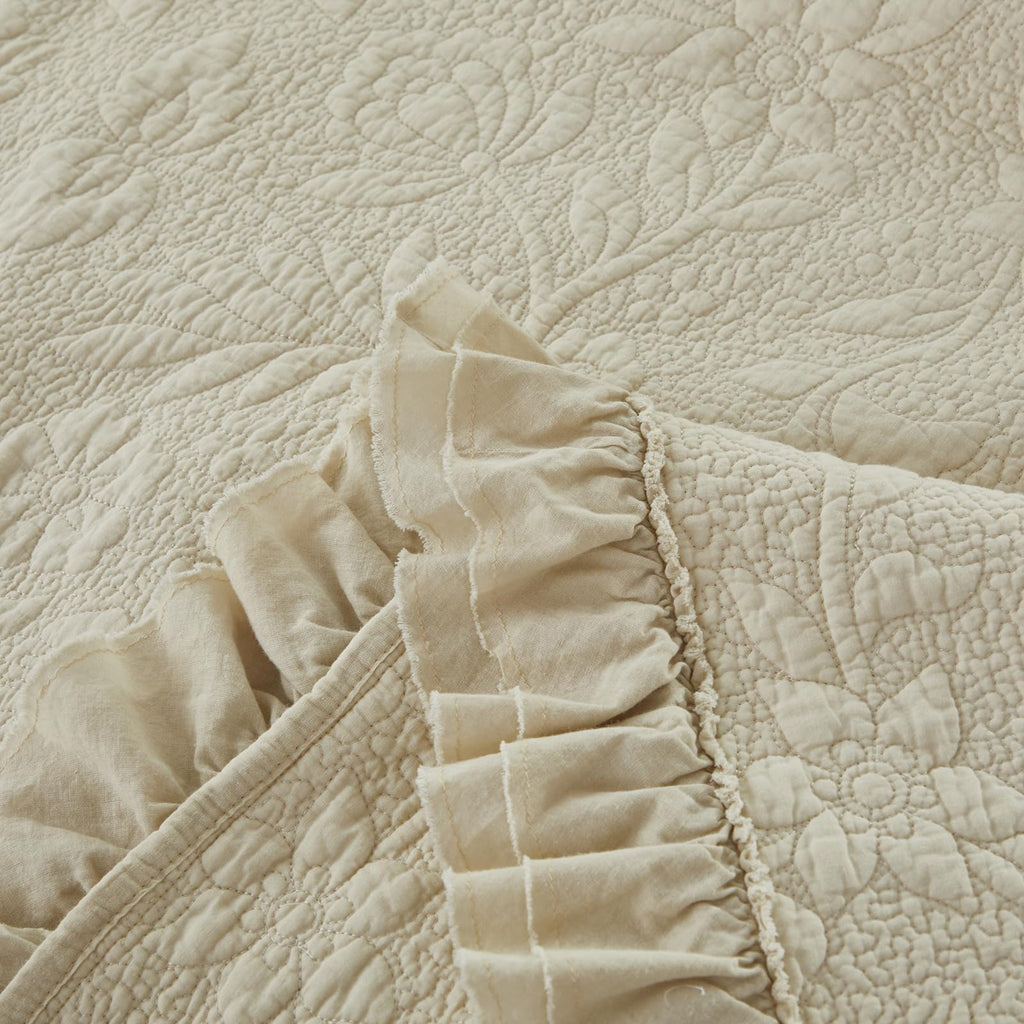 White Beige Quilt Set Queen Size Bedspreads Cotton Farmhouse Luxury Matelasse Bedding Ruffle Bedspread 3-Piece