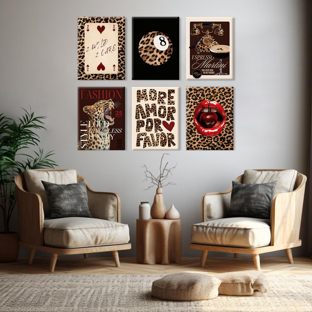 Tendy Leopard Wall Art Cheetah Canvas Prints Leopard 8 Ball Wall Decor Preppy Aesthetic Pictures Fashion Cheetah