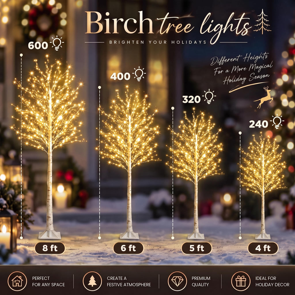 4 Pack Lighted Birch Tree, LED 8 Mode Light, 4 5 6 8 ft