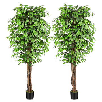 7ft Large Ficus Artificial Trees with Natural Curved Trunks, 84" Tall Lush Faux Tree Decor Indoor, Green Lifelike