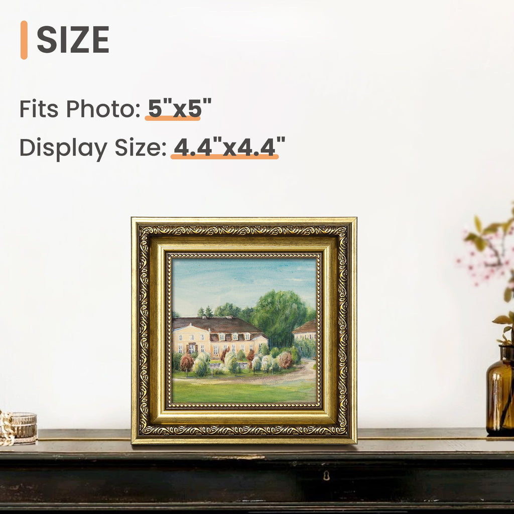 Vintage 5x5 Picture Frame, Antique Gold Frames, 2 Pack