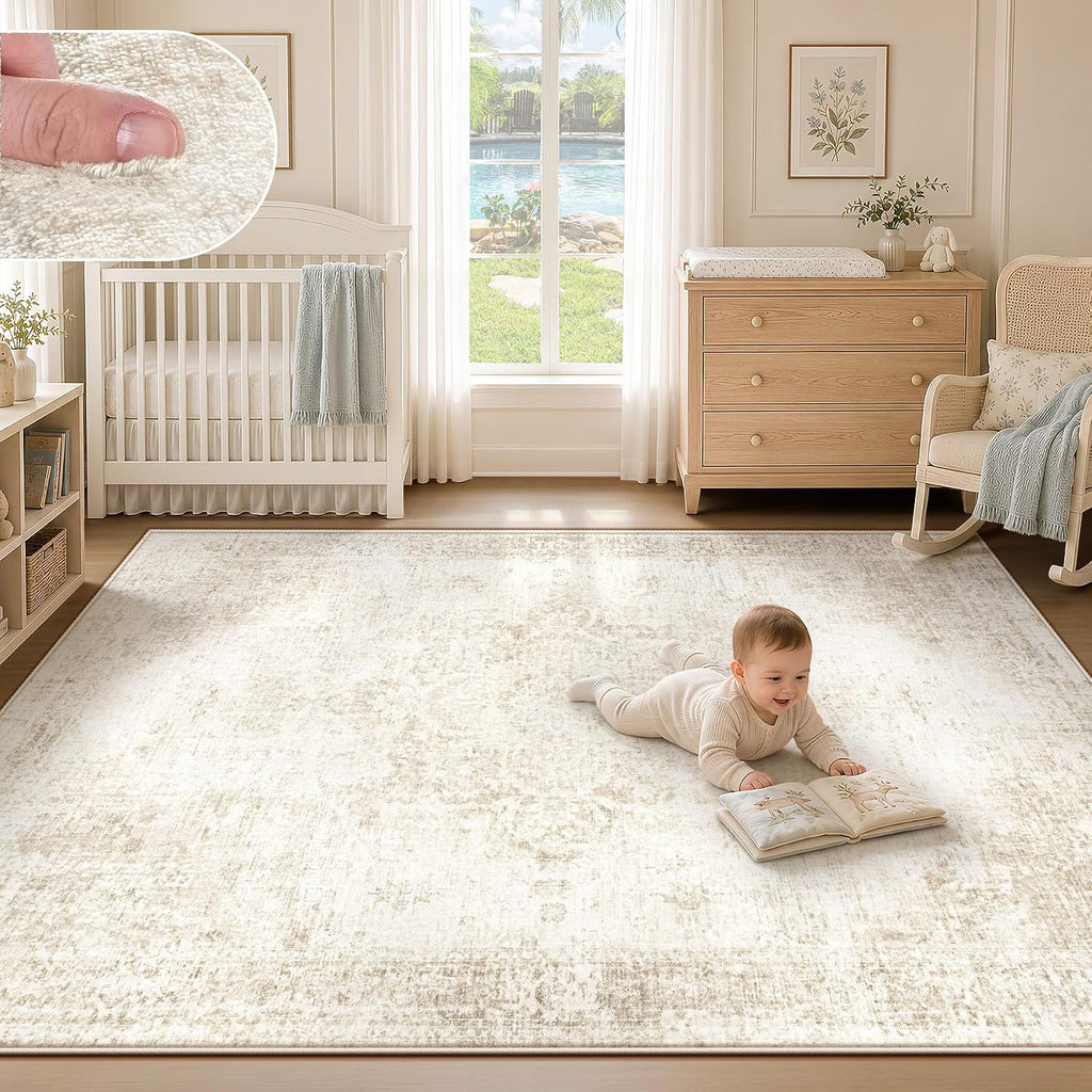 Area Rugs : Washable Vintage Boho Medallion Non Slip Low Pile Rug Soft Retro Distressed Stain Resistant Indoor