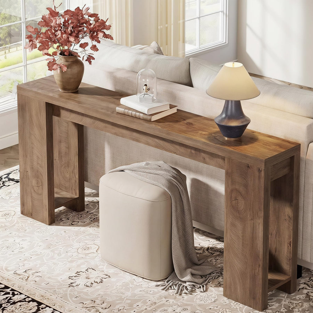 70.9-Inch Console Table, Farmhouse Sofa Table Behind Couch, Narrow Entryway Table, Foyer, Light Brown