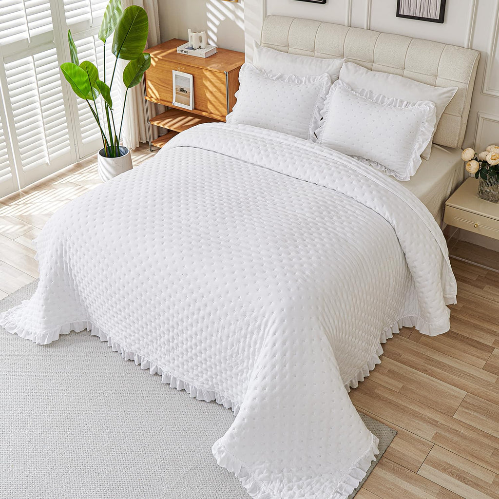 Shabby Chic Bedding, White Ruffle Seersucker Comforter Set