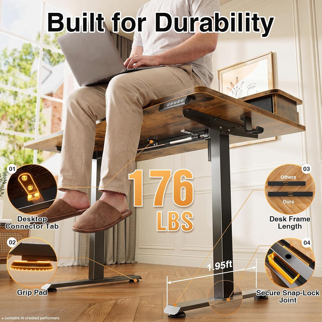 47x28 in Electric Standing Desk with Drawers, Adjustable Table, Brown | Stand up Computer Desk , Work & Study, with