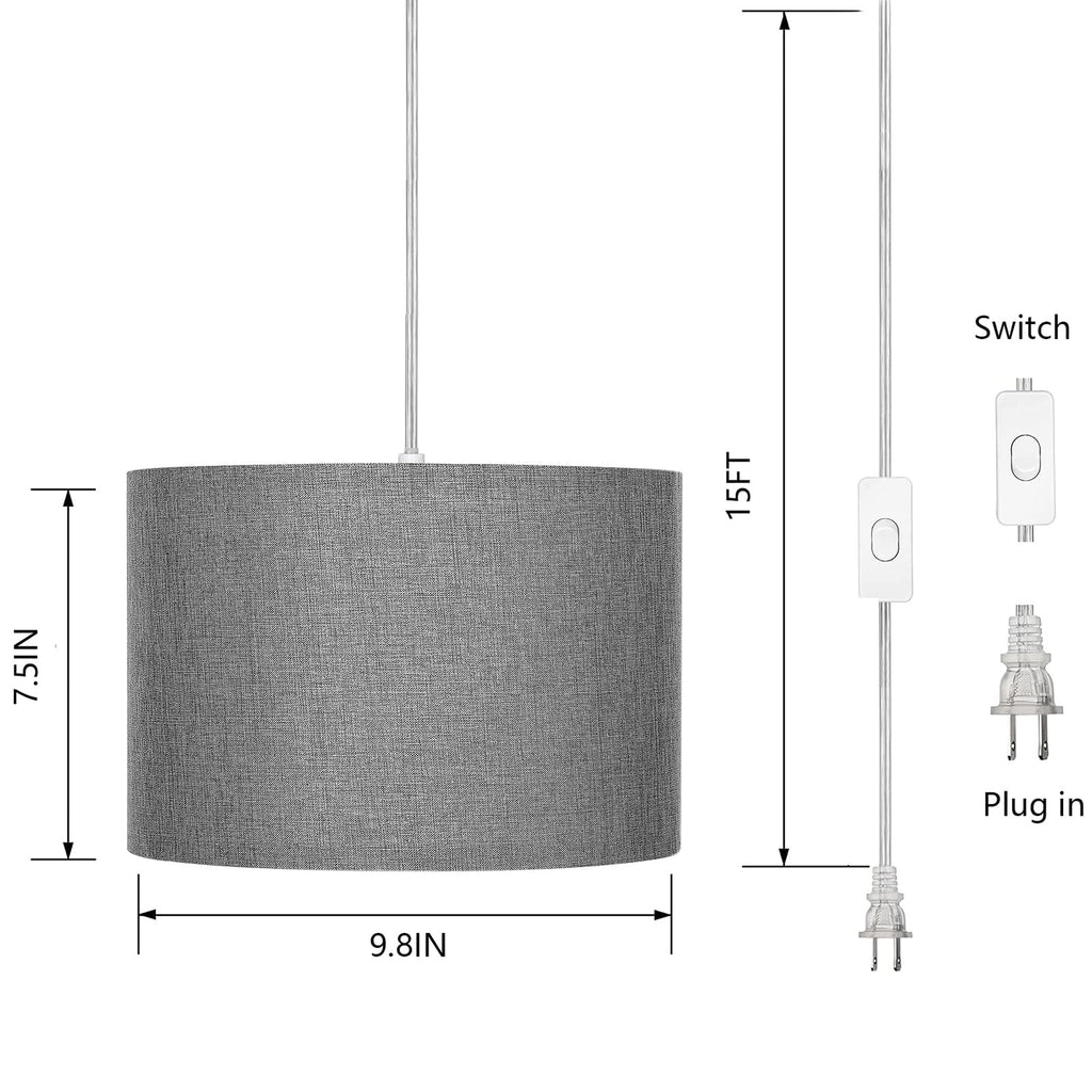 15FT Plug in Pendant Light with Switch, Hanging Lamp with Plug in Cord, Hanging Light Pendant Lamp with Remote