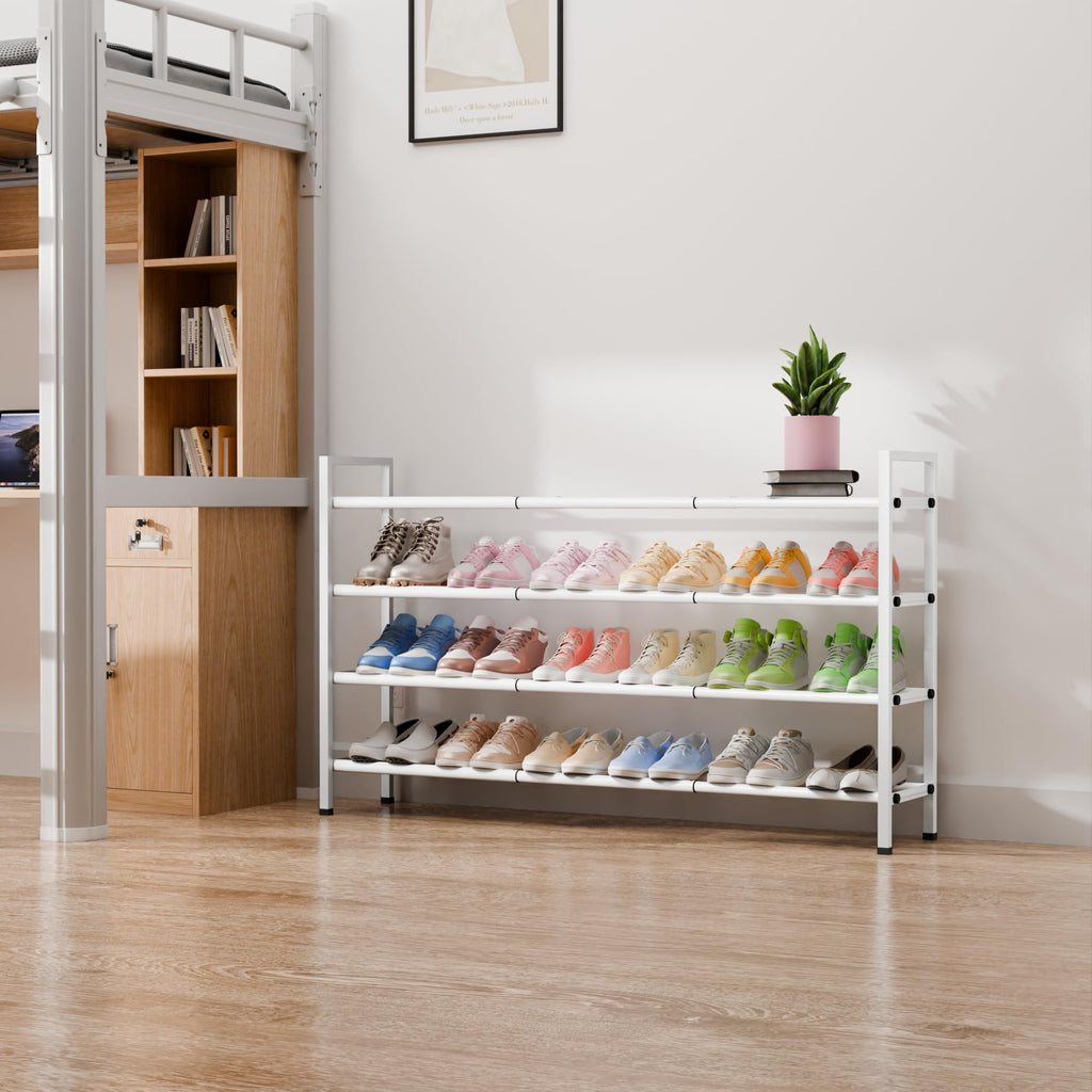 4 Tier Long Expandable Shoe Rack for Closet, White