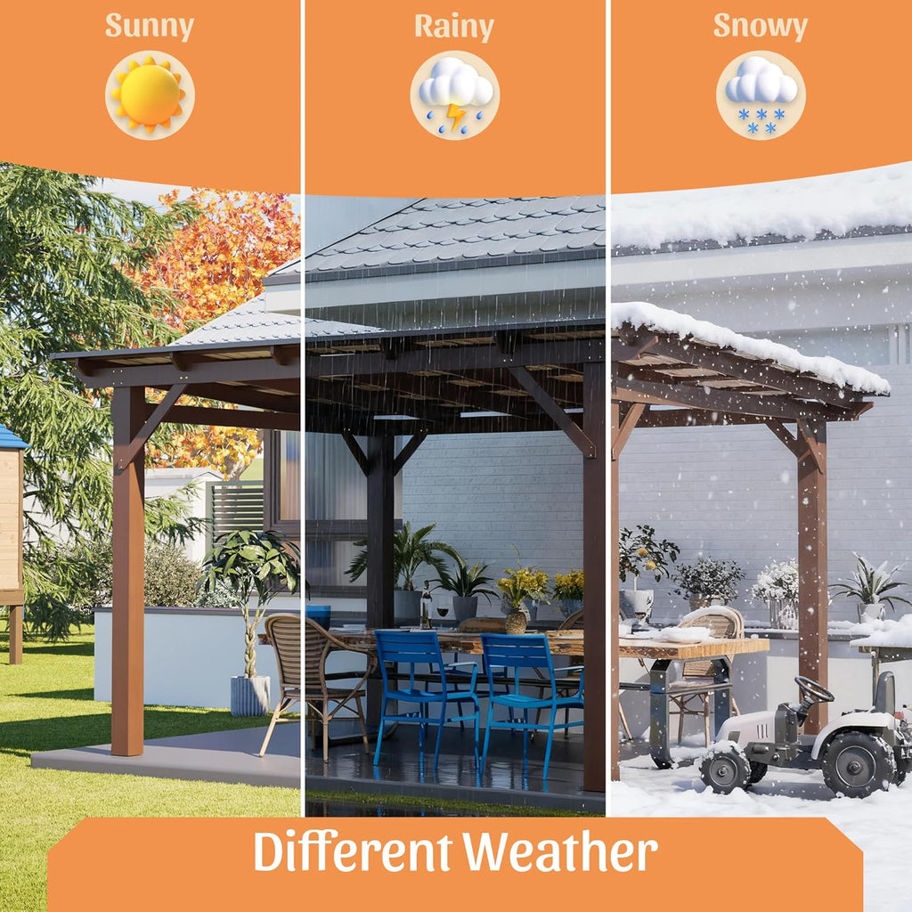 13' x 10' Wooden Garden Gazebo with Metal Roof, Spacious Outdoor Patio Pergola Shade Structure for Backyard, Deck