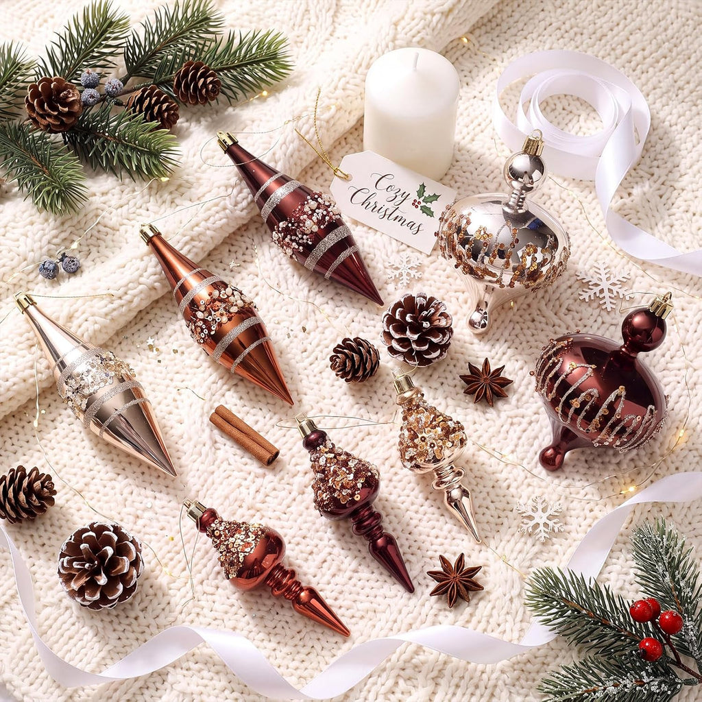 8 Pcs Vintage Finial Drop Christmas Ornaments Red Gold Brown Hanging Finial Christmas Ornaments Hanging Xmas Tree